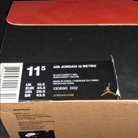 Jordan Other - Air Jordan 12 Retro Black Varsity Red Size 11.5